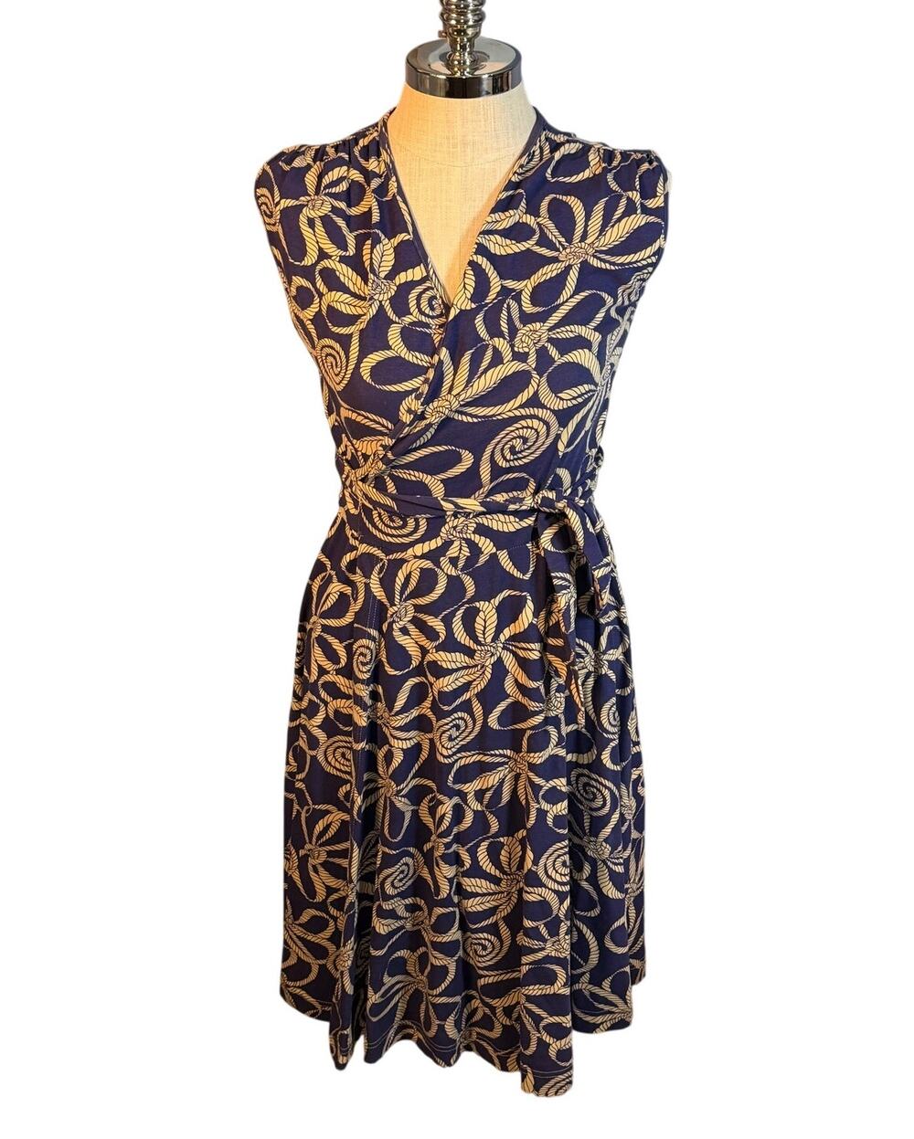 Effie's Heart Womens Sleeveless Wrap Nautical Rope Dress Navy Size Medium